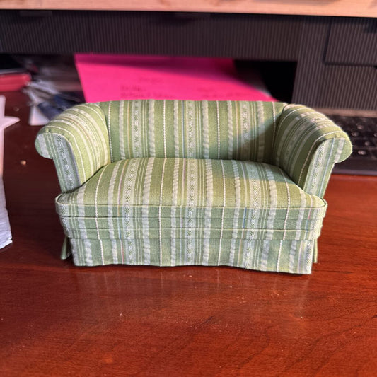 JBM Miniature Green Striped Sofa- 1:12 Scale