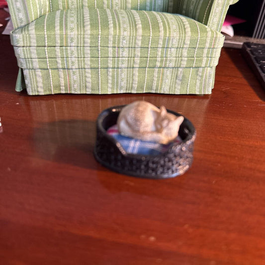 Miniature Sleeping Cat in Basket