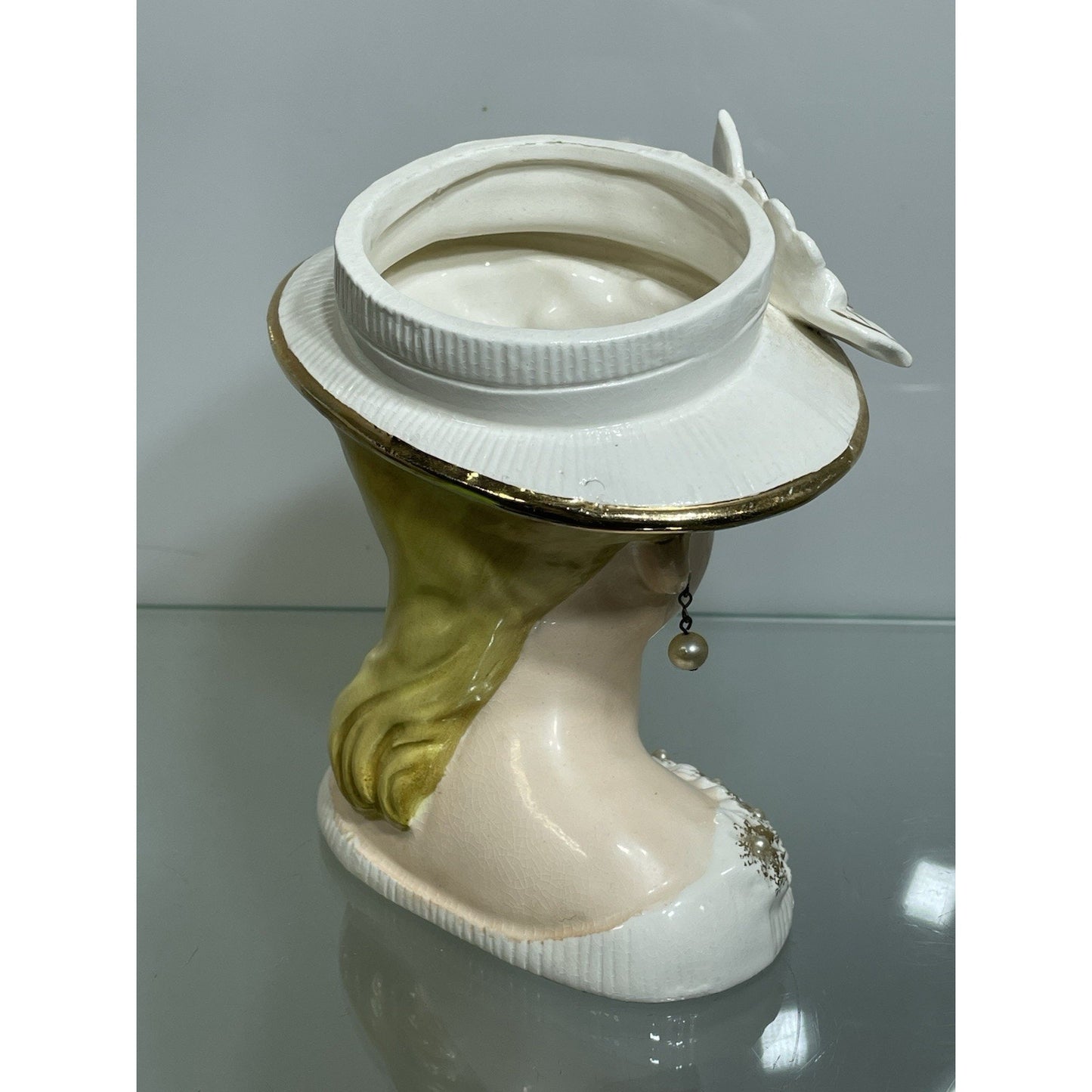 Rare 6" Rubens Lady Head Vase Japan 500 Flowers Blonde White Hat Gold Trim