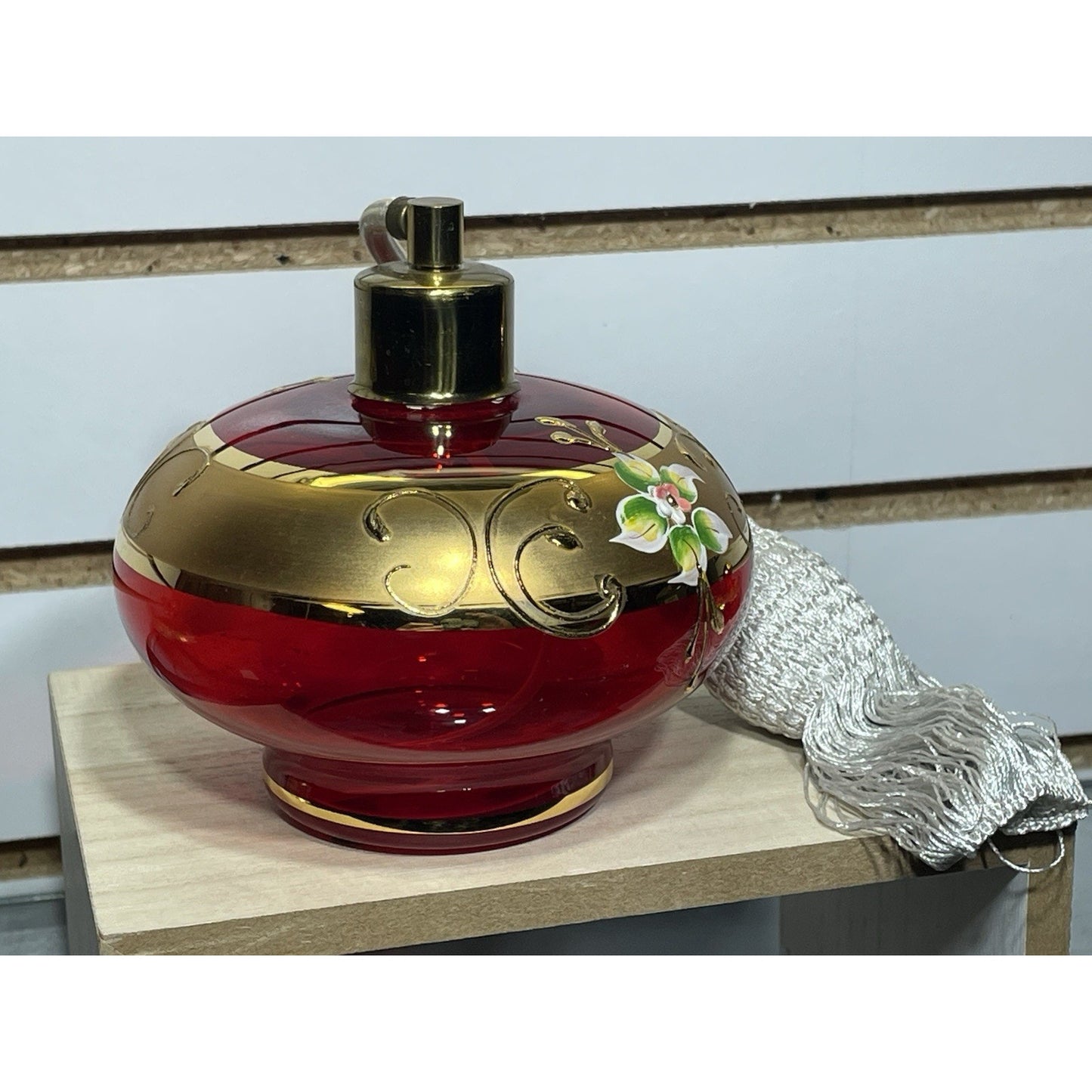 Bohemian Czech Art Deco Gilt High Enamel Glass Perfume Bottles Vanity Set of 3