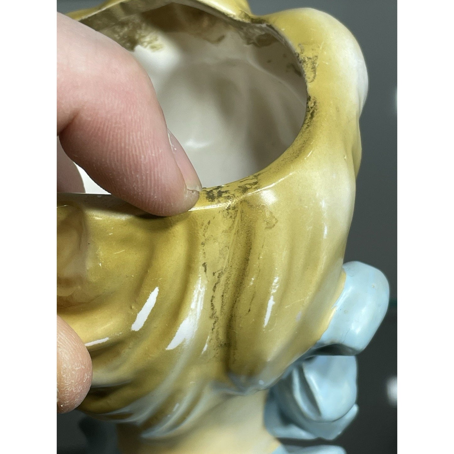 Rare Vintage 50's Rubens Originals Lady Head Vase 4121 Blonde Curls Blue Bows 5.