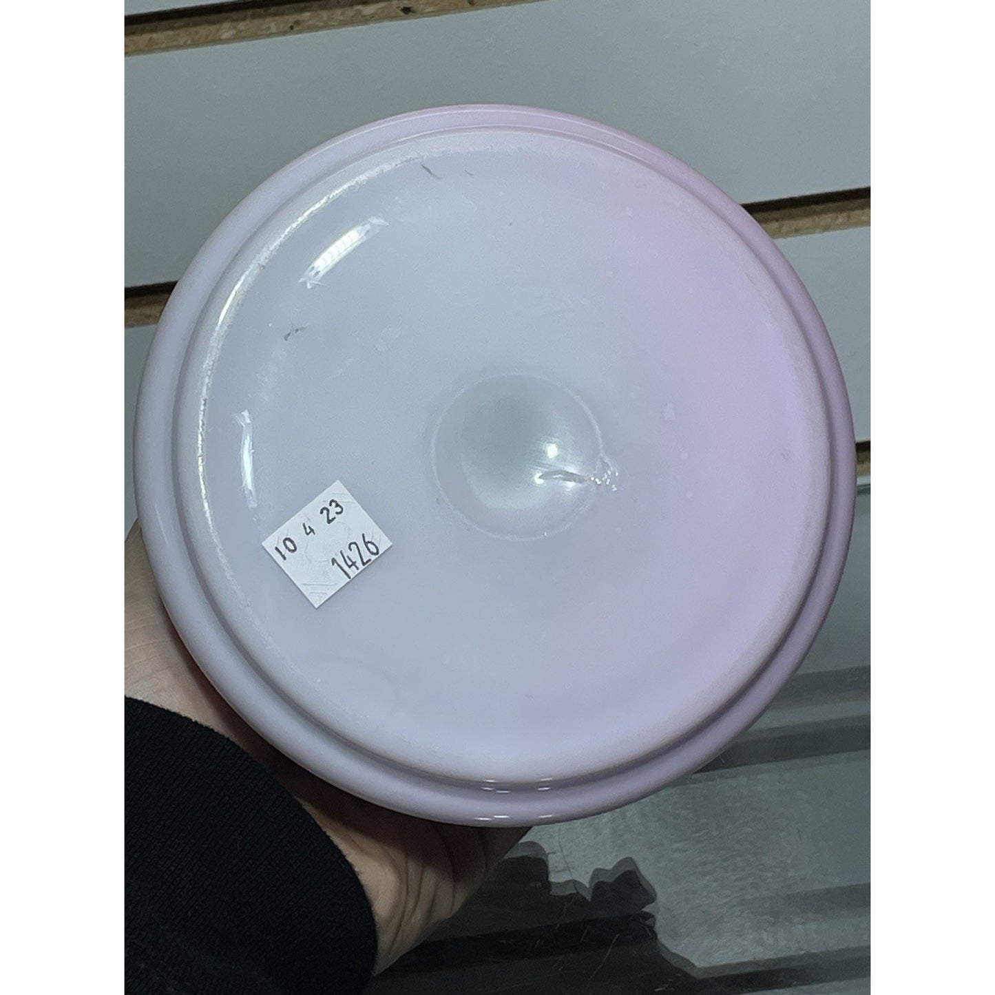 Antique Pink Wild Rose Peachblow Satin Vase Blue Interior RARE Crimped rim 5x5.7