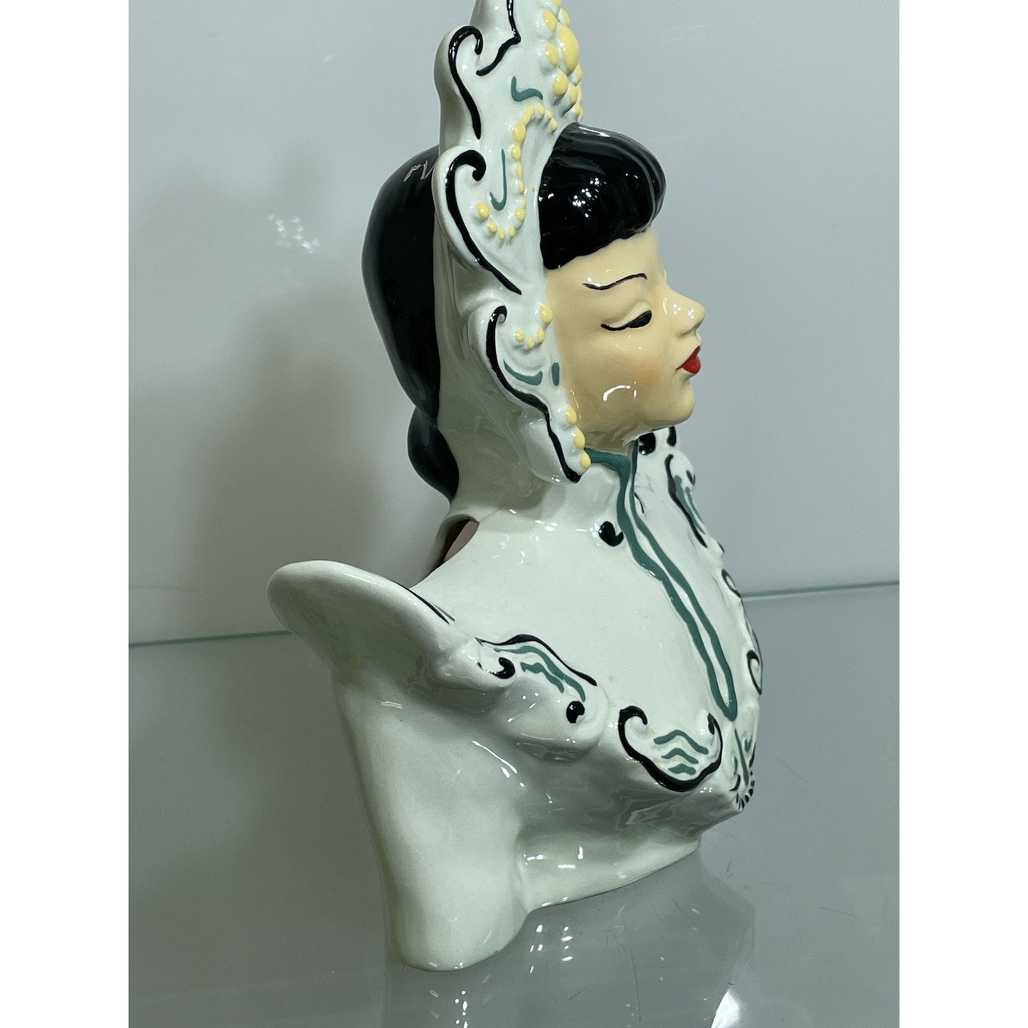 Vintage 8" Florence Ceramics Lady head Vase Couple Kiu She Ti Bust Pasadena CA