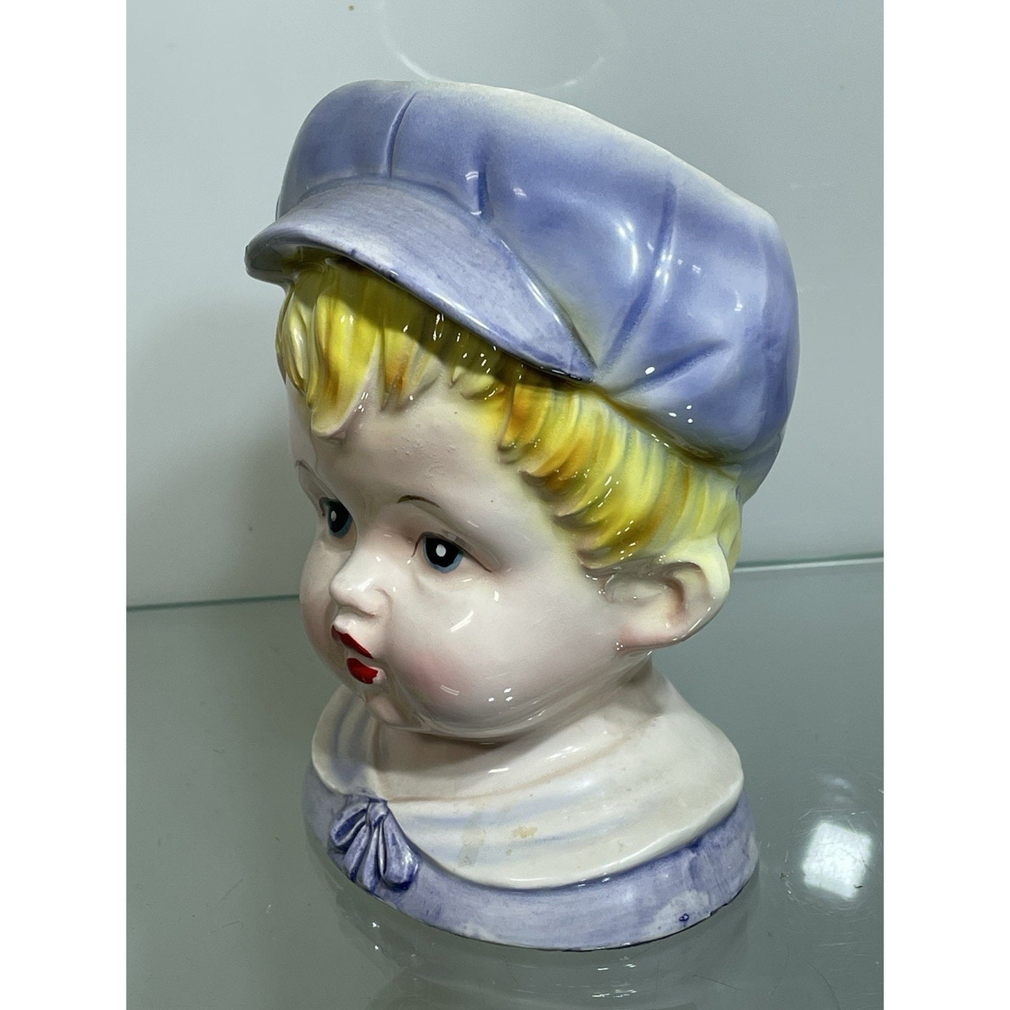 1950’s RELPO 6744 Lady Head Vase Set of 2 - Young Blonde Boy & Girl 5.5" tall