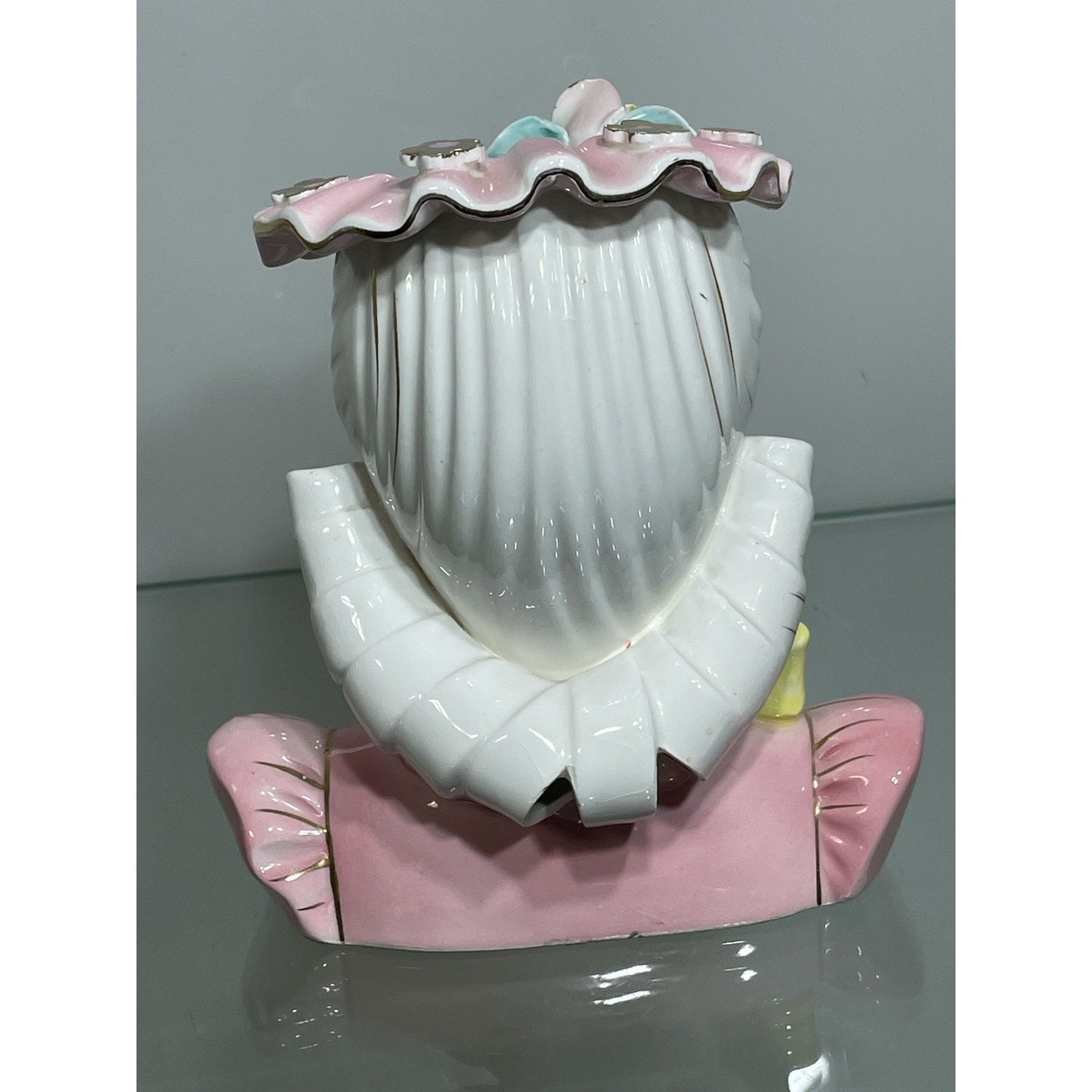 Vintage PINK LEFTON BARBARA lady head vase Yellow ribbon bow 5" inch