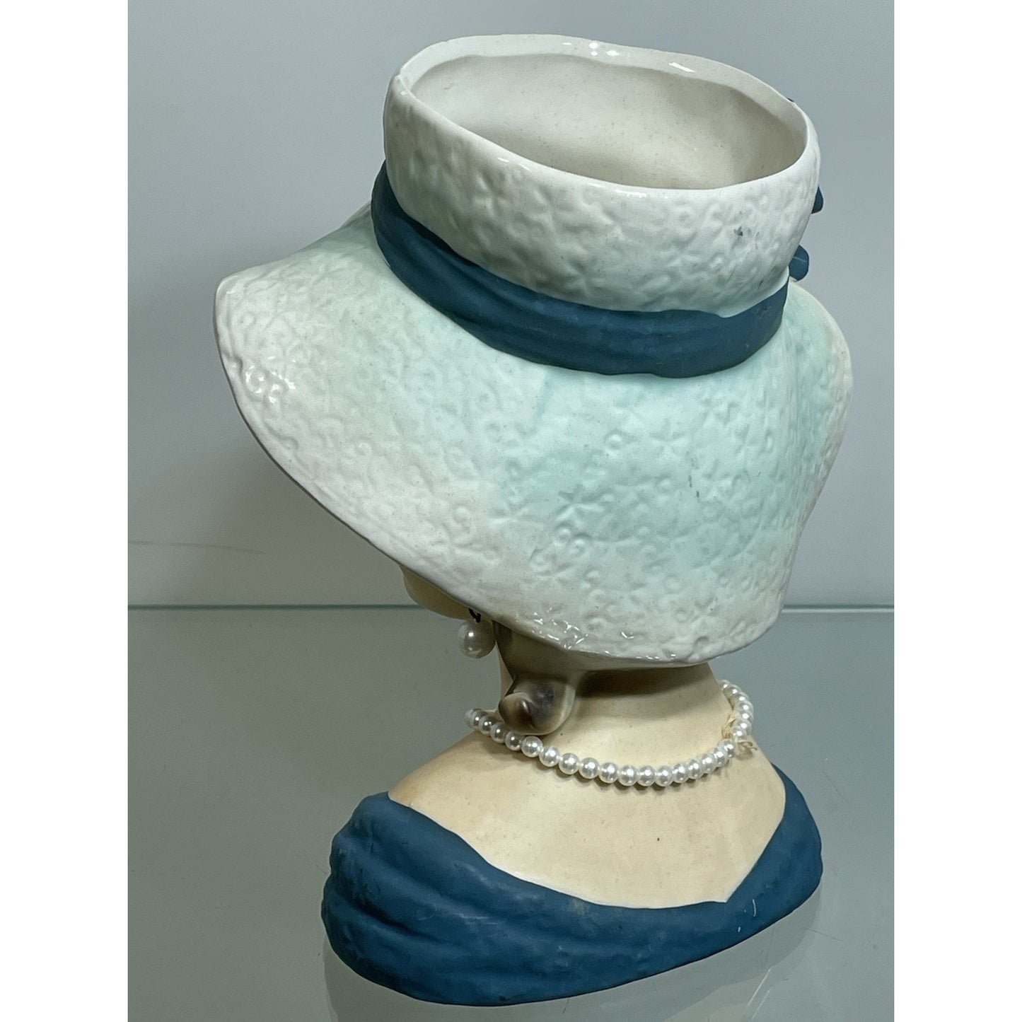 Vintage Relpo Lady HEAD VASE 7" Blue hat & ribbon Young Lady K 1679 - NO ISSUES