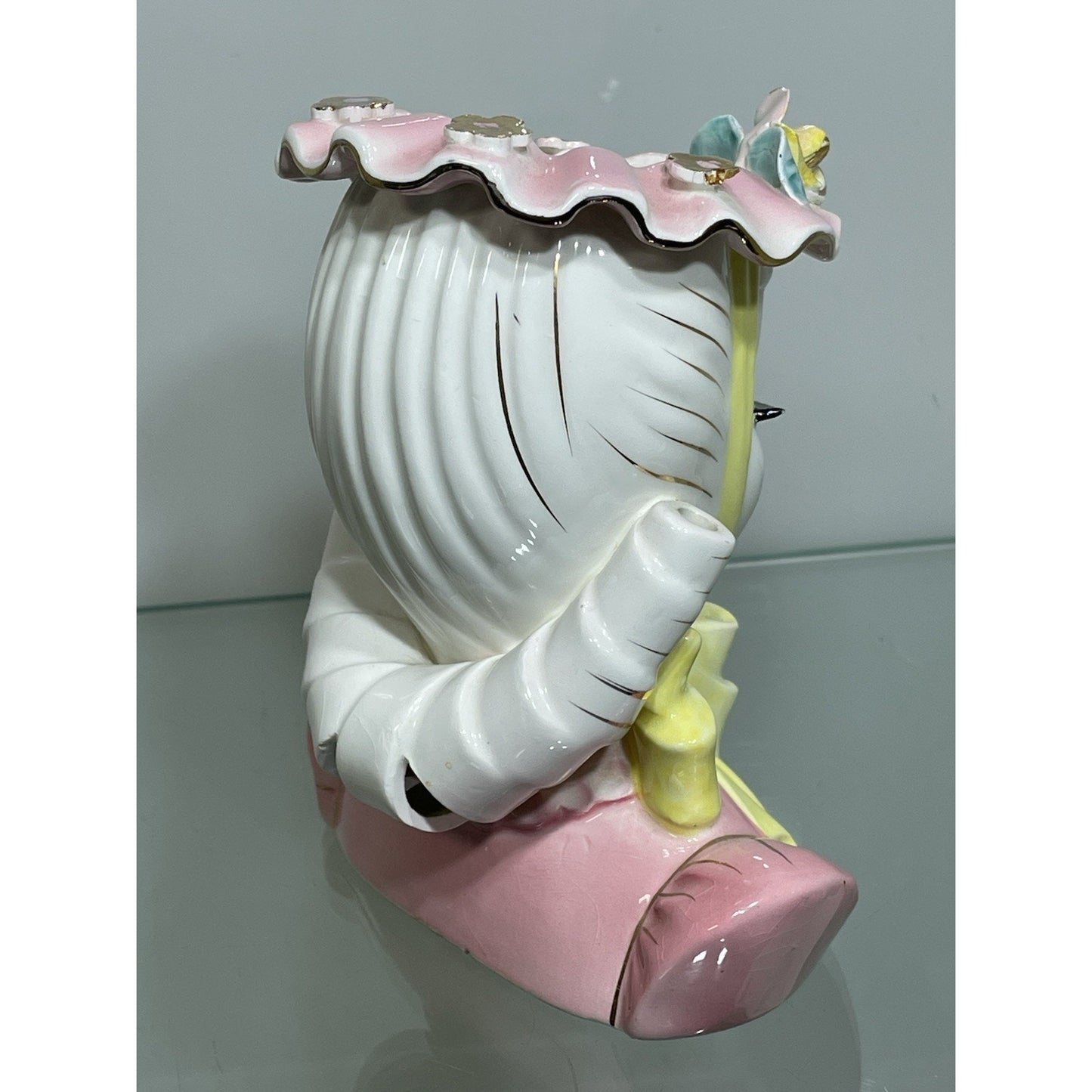 Vintage PINK LEFTON BARBARA lady head vase Yellow ribbon bow 5" inch