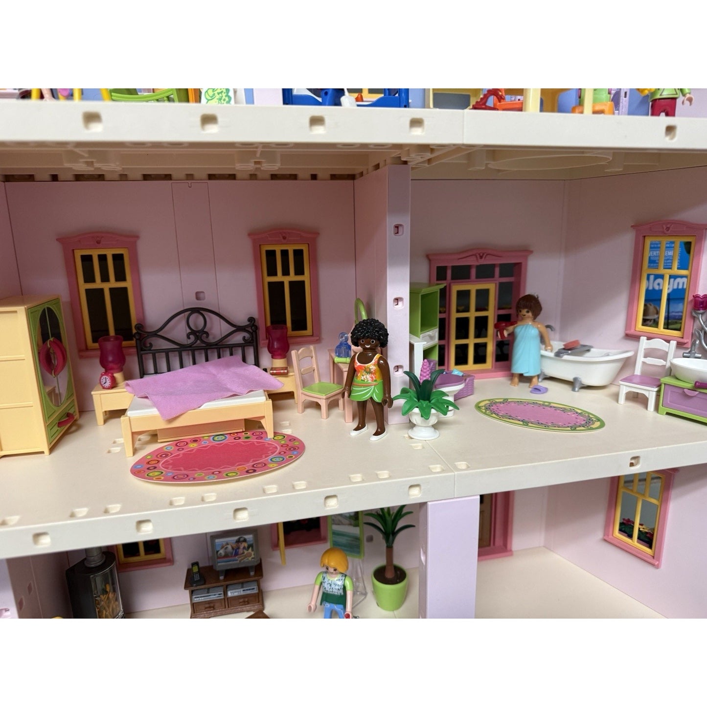 Playmobil Deluxe Dollhouse 5303 Mansion House w extension sets 3X all lights LOT