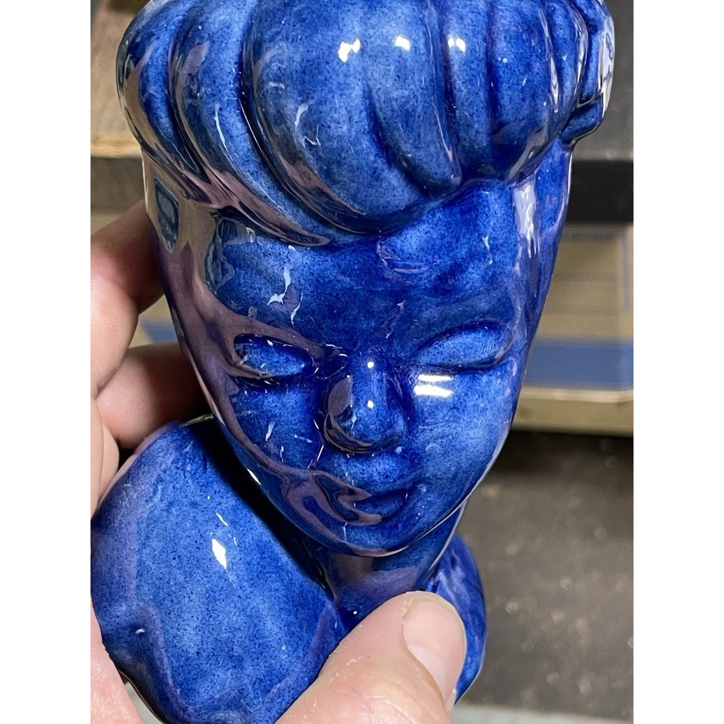 Vintage "Glamour Girl" Betty Grable Inspired Lady Head Vase 5.5" inch All BLUE