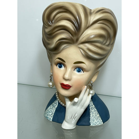 VINTAGE 1950's HTF 7-1/4" RELPO LADY HEAD VASE K1633 REDHEADED in Blue RARE