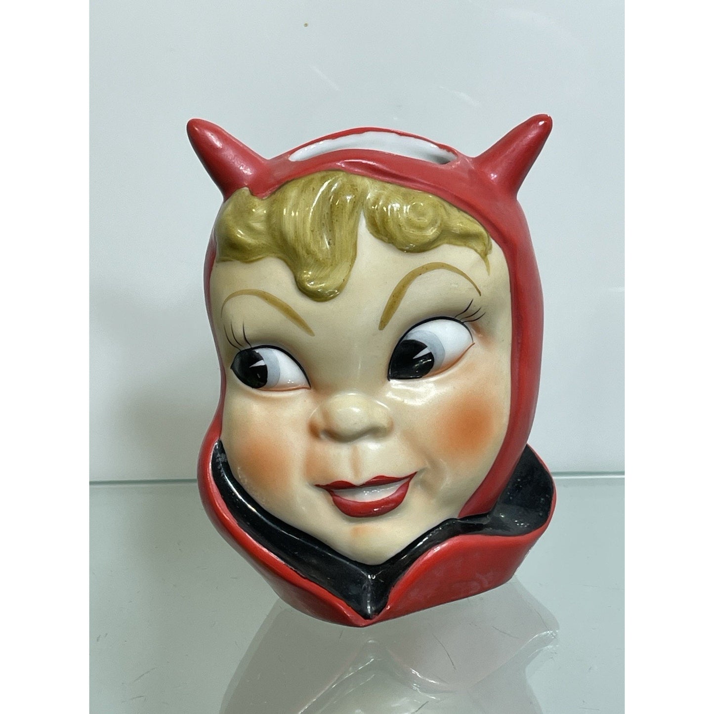 VINTAGE LADY HEAD VASE WREATH MARK DEVILISH PIXIE MINIATURE 4.75”