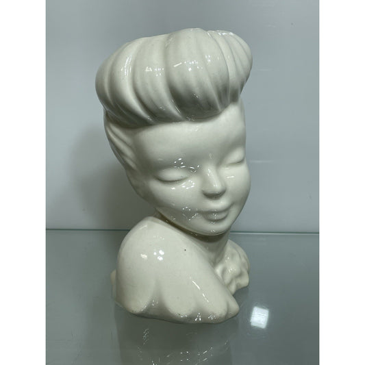 VINTAGE BETTY GRABLE LADY HEAD VASE 7” Tall WHITE GLAMOUR GIRL - USA Bottom