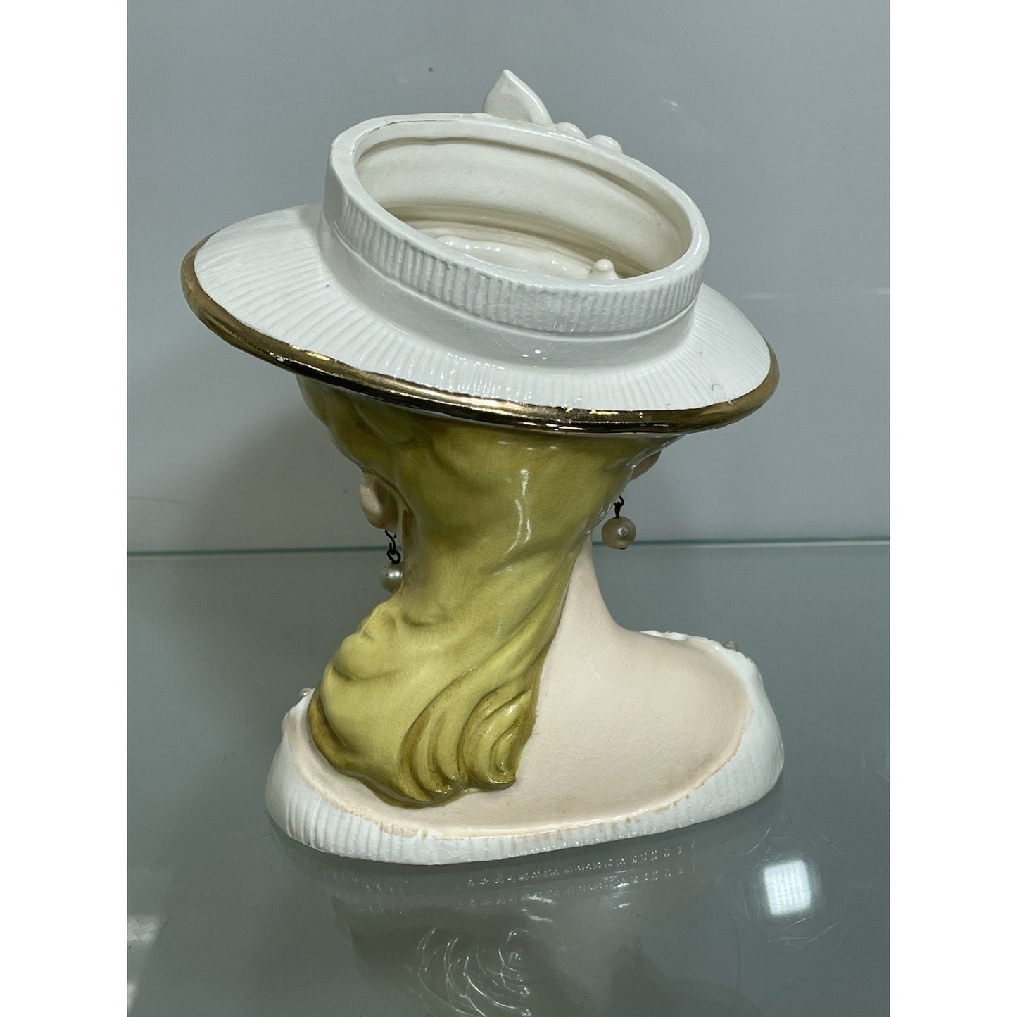 Rare 6" Rubens Lady Head Vase Japan 500 Flowers Blonde White Hat Gold Trim
