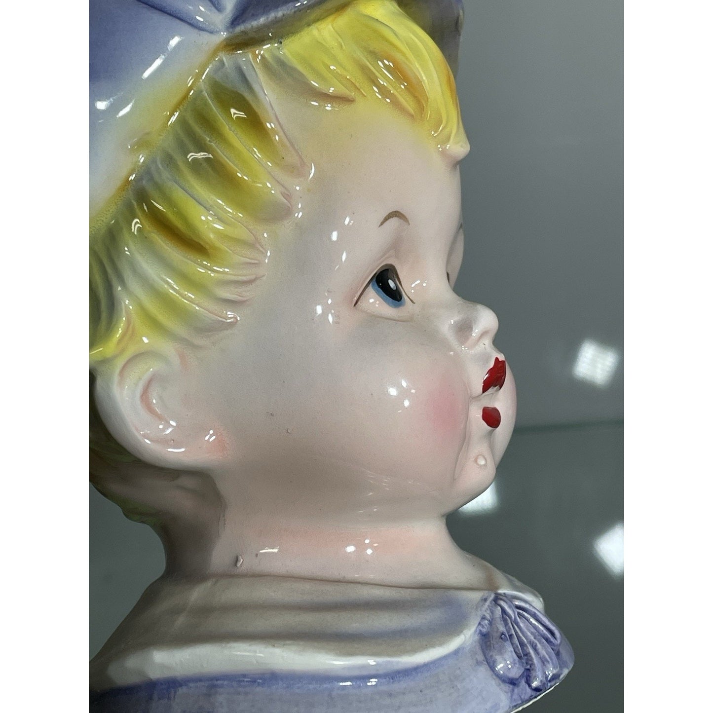 1950’s RELPO 6744 Lady Head Vase Set of 2 - Young Blonde Boy & Girl 5.5" tall