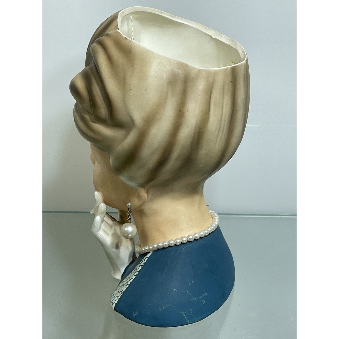 VINTAGE 1950's HTF 7-1/4" RELPO LADY HEAD VASE K1633 REDHEADED in Blue RARE