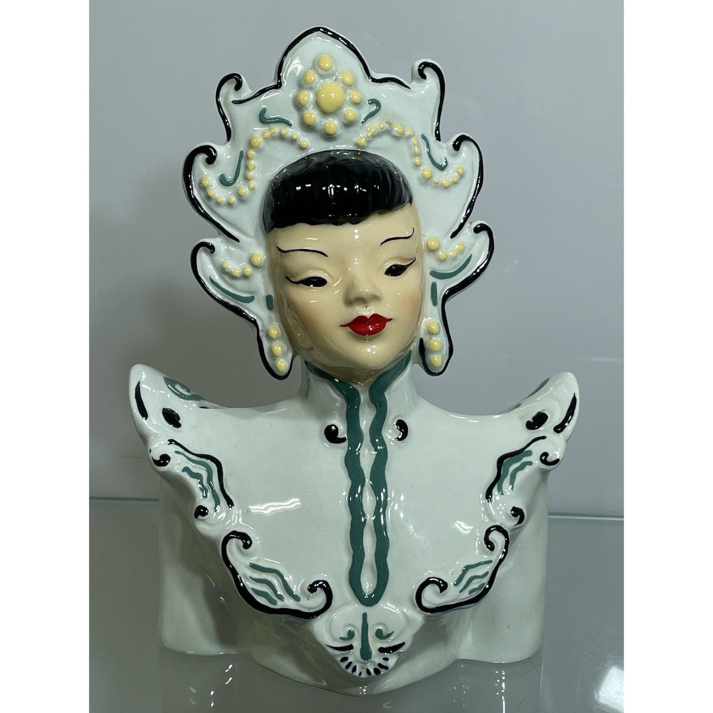 Vintage 8" Florence Ceramics Lady head Vase Couple Kiu She Ti Bust Pasadena CA