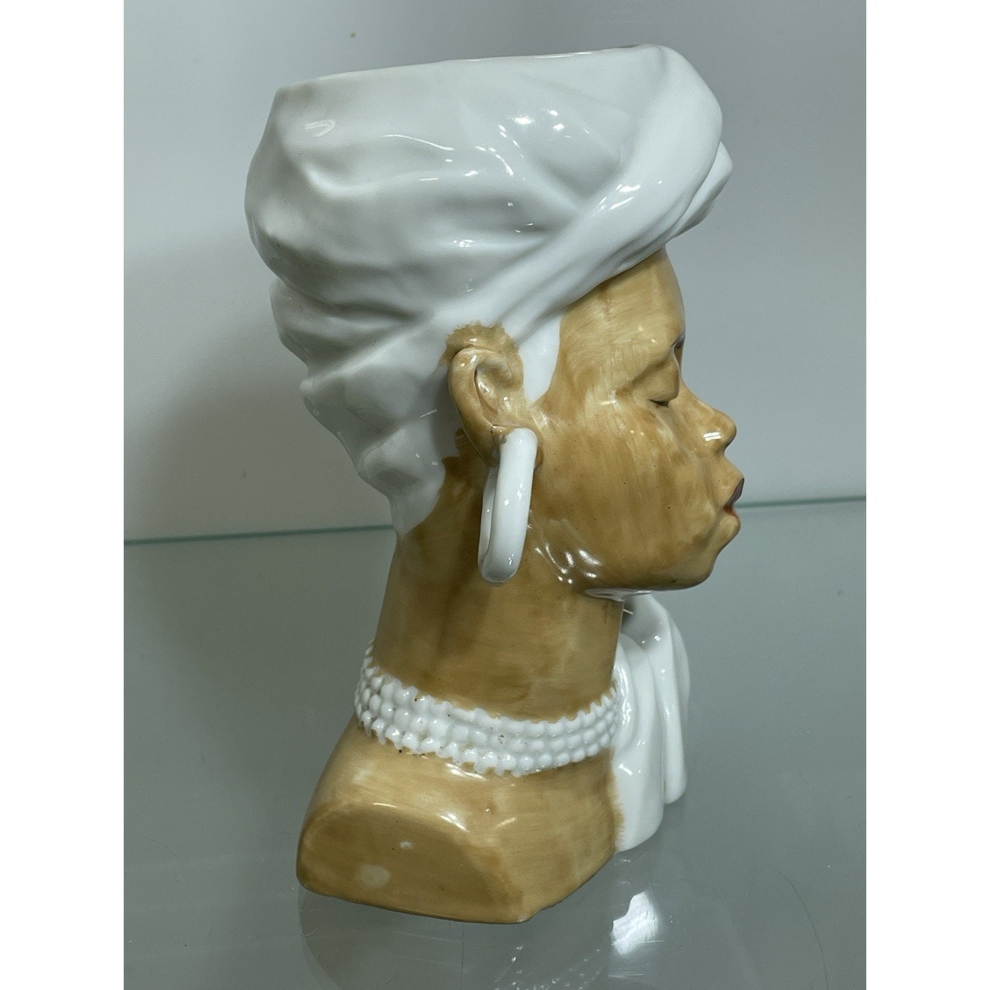 VINTAGE OCCUPIED JAPAN ETHNIC SUDANESE AFRICAN LADY HEAD VASE PLANTER LOT 6" H