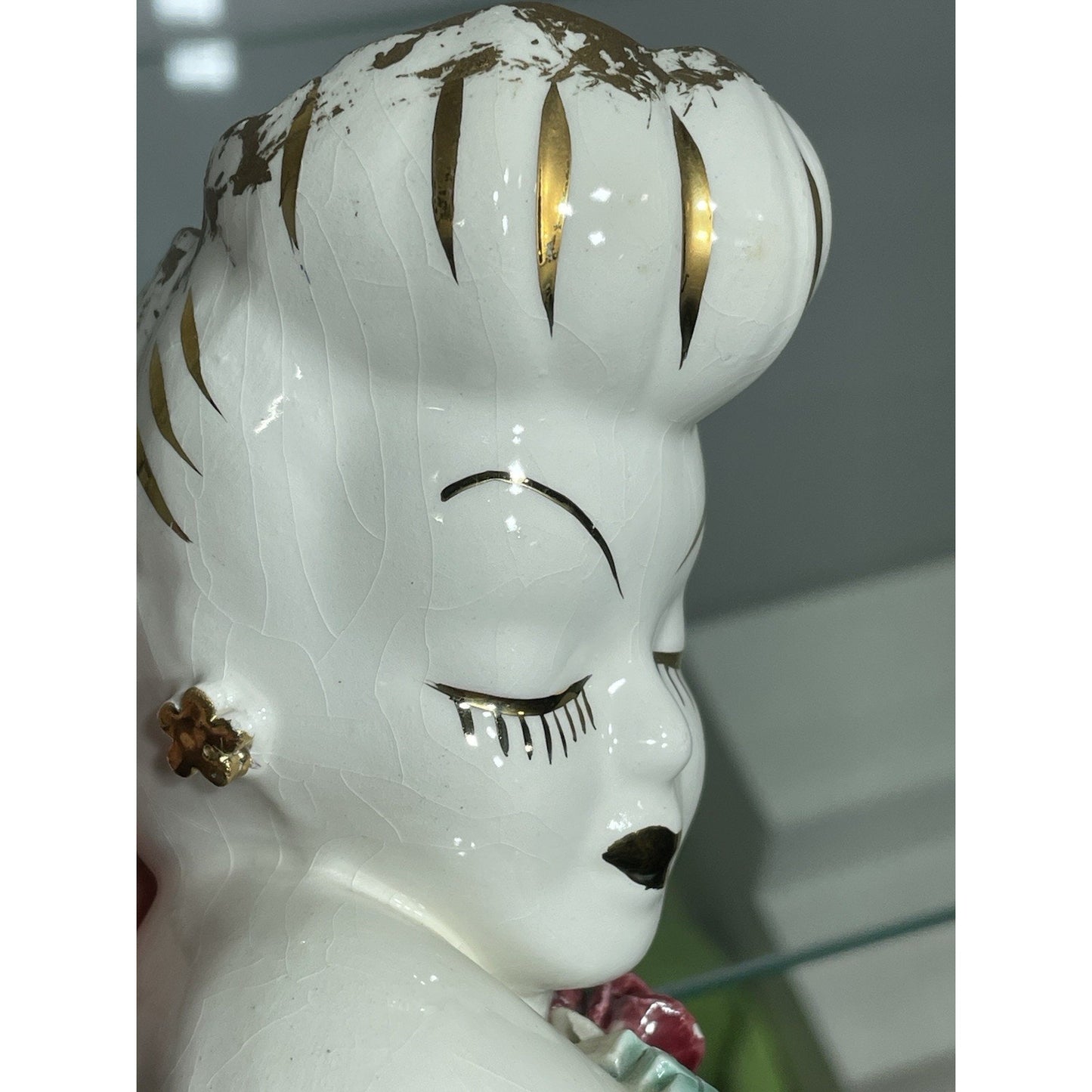 VINTAGE BETTY GRABLE LADY HEAD VASE 4” Tall Lewis Weil GLAMOUR GIRL Gold Trim