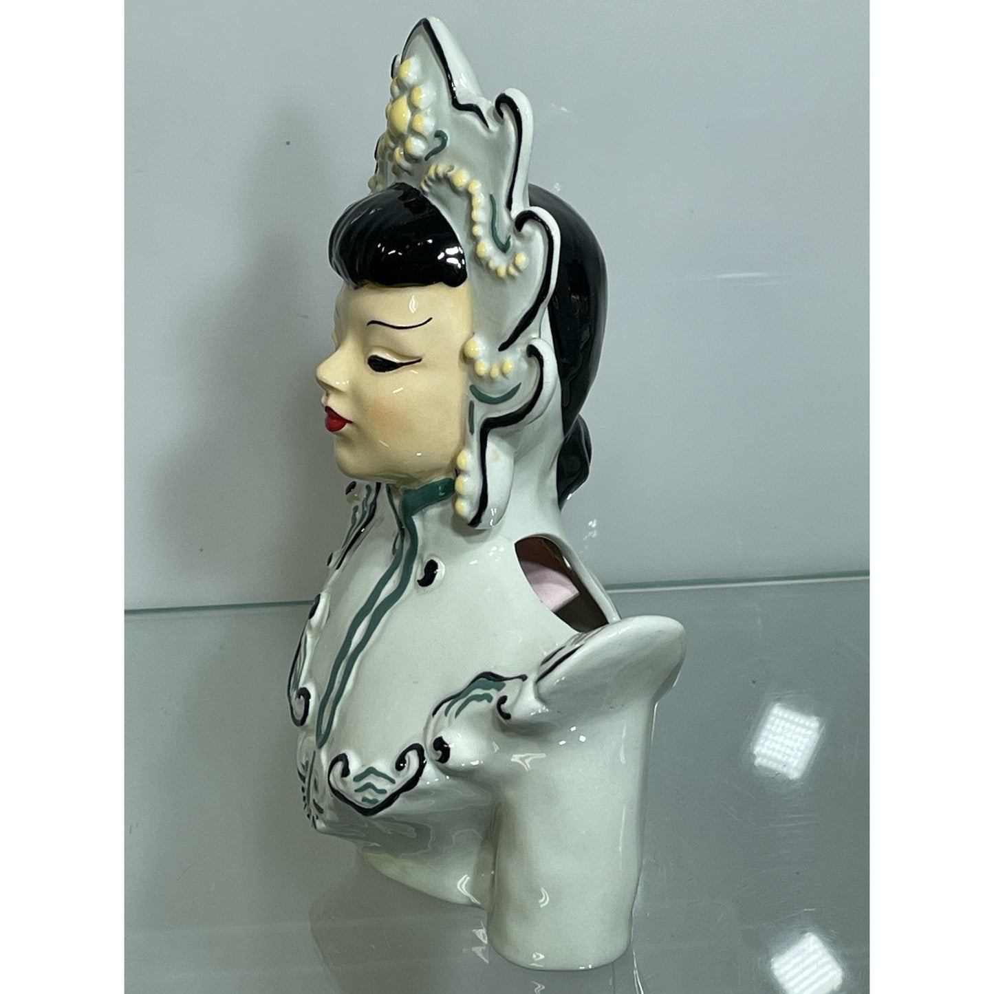 Vintage 8" Florence Ceramics Lady head Vase Couple Kiu She Ti Bust Pasadena CA