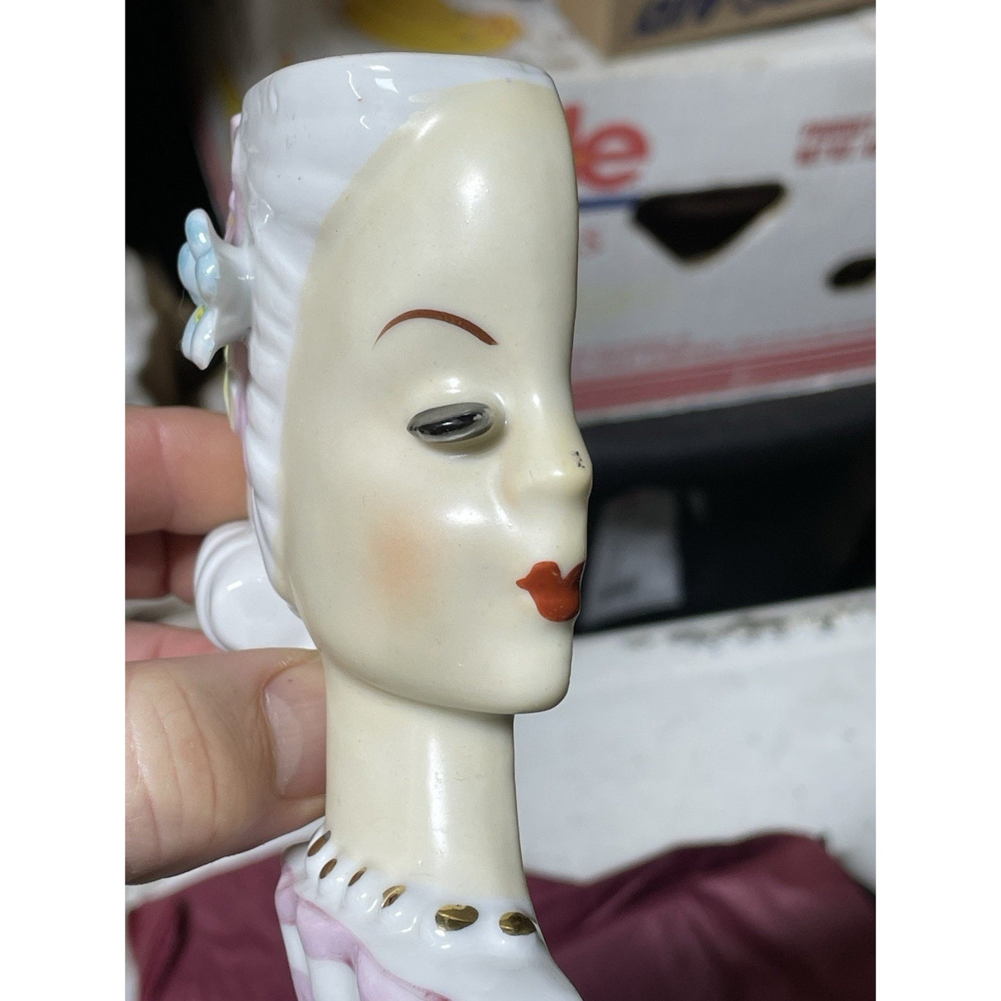 2 Vintage Ucagco Girl Silhouette Head Wall Pocket Lady head vase Japan 4.5" lot
