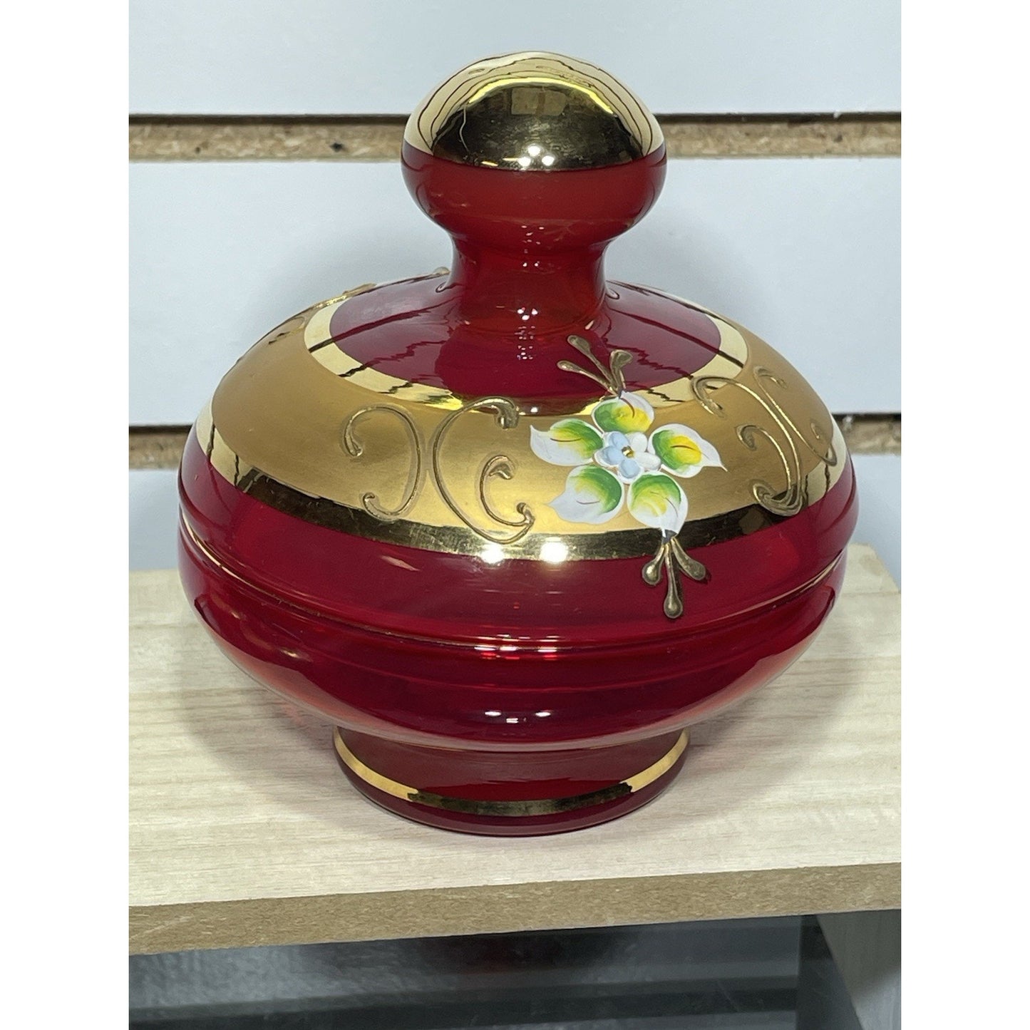 Bohemian Czech Art Deco Gilt High Enamel Glass Perfume Bottles Vanity Set of 3